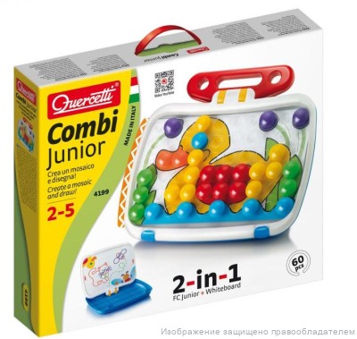 2 в 1 мозаика и доска для рисования Quercetti Combi Junior в чемоданчике 